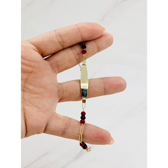 ❤️ Real 14k Gold Baby ID Bracelet red and black Beads - Picture 2 of 5